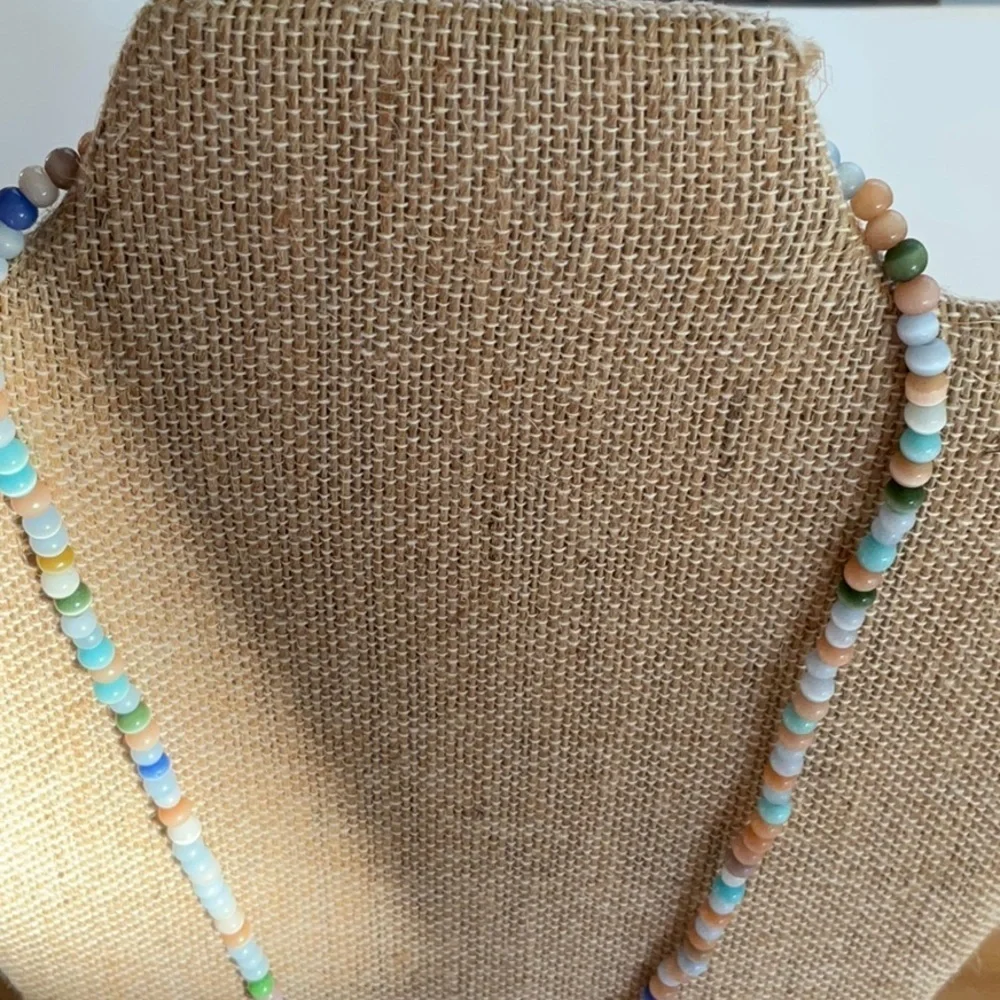 Hand Crafted Eyeglass Necklace Holder Gemstones Blue Beige Green Multi 26 inches
